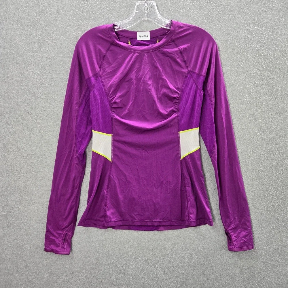 Lululemon Women Activewear Top 6 Purple Athletica Run Visibility Shirt Thumbhole